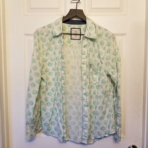 Style & Co. White Button-Down Shirt with Mint Green Floral Print